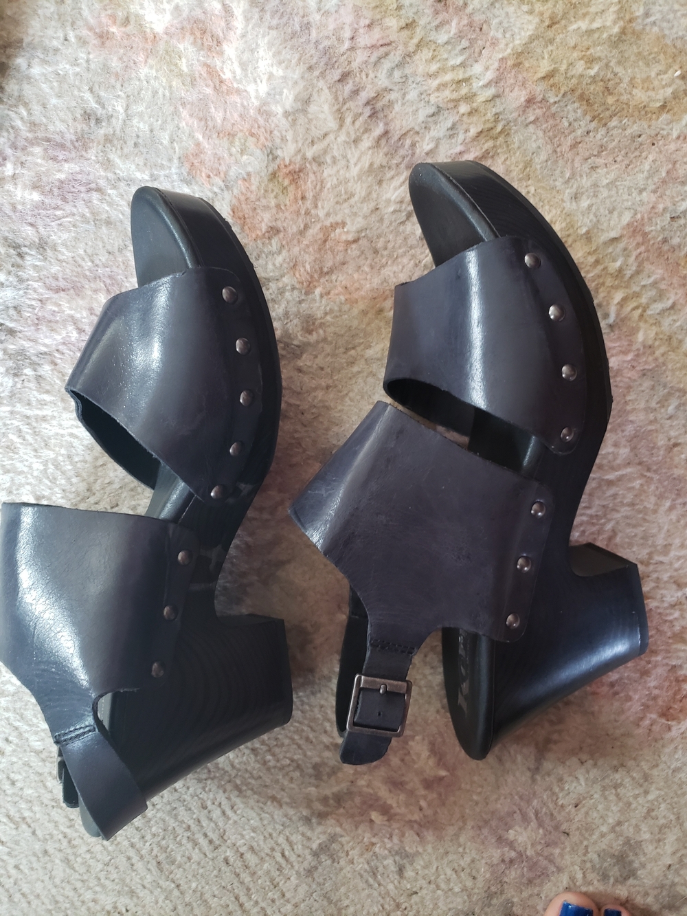 Kork-Ease Black Studded Leather Platform Clogs - Picture 4 of 8
